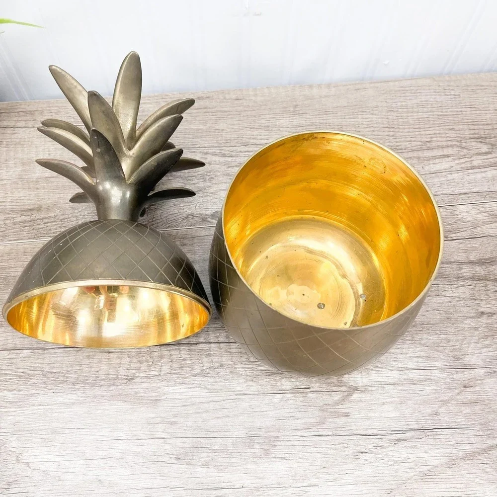 Vintage Solid Brass Pineapple Storage: Hollywood Regency Bookshelf Decor‎